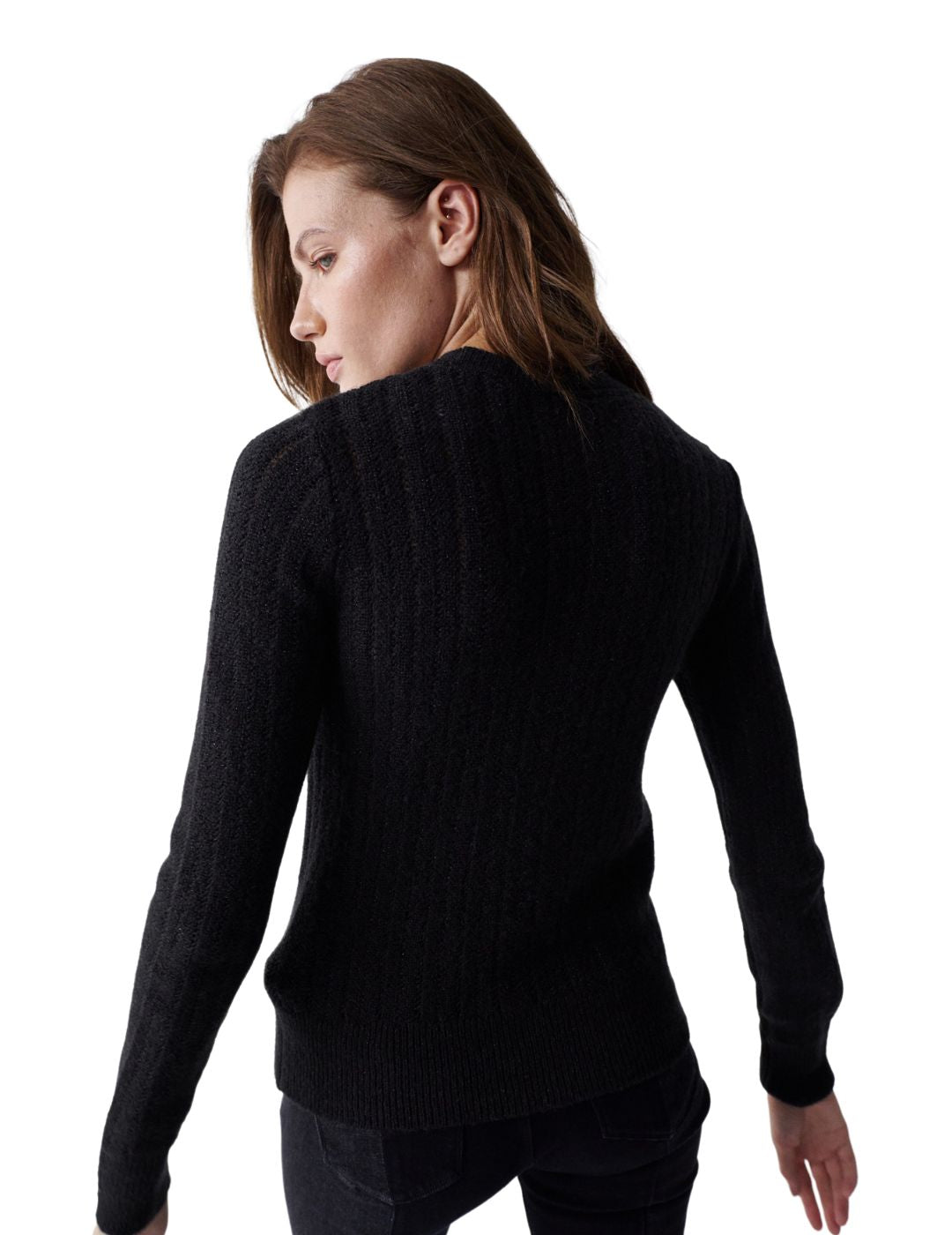 Jersey de punto calado Salsa Negro - Bicos de Fío