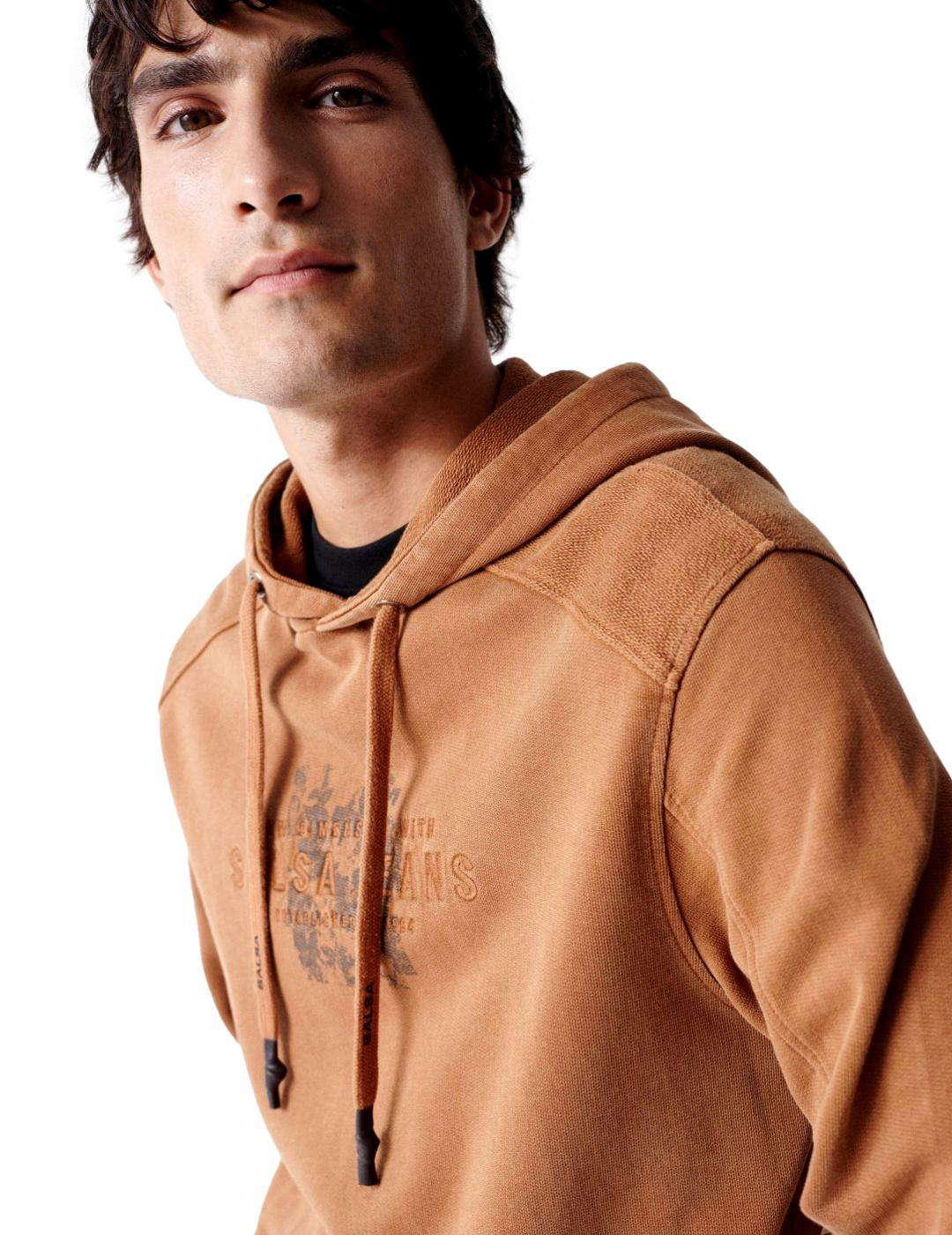 Sudadera con capucha mezcla de tejidos Salsa Marrón - Bicos de Fío