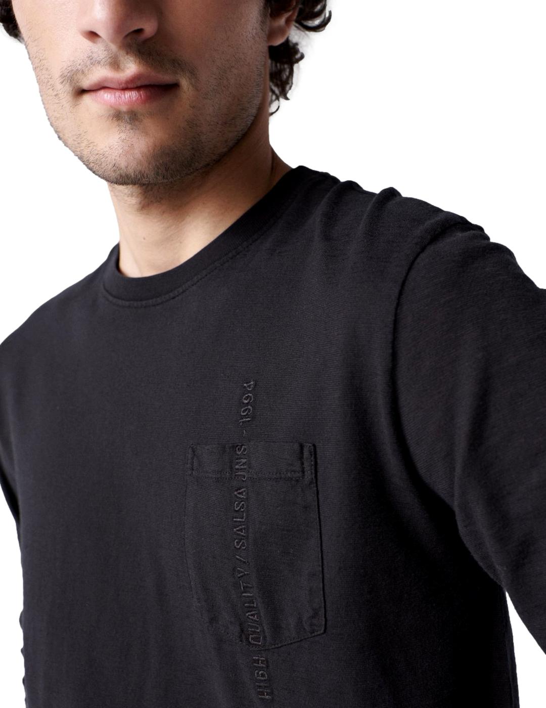 Camiseta de manga larga con bolsillo Salsa Negro - Bicos de Fío