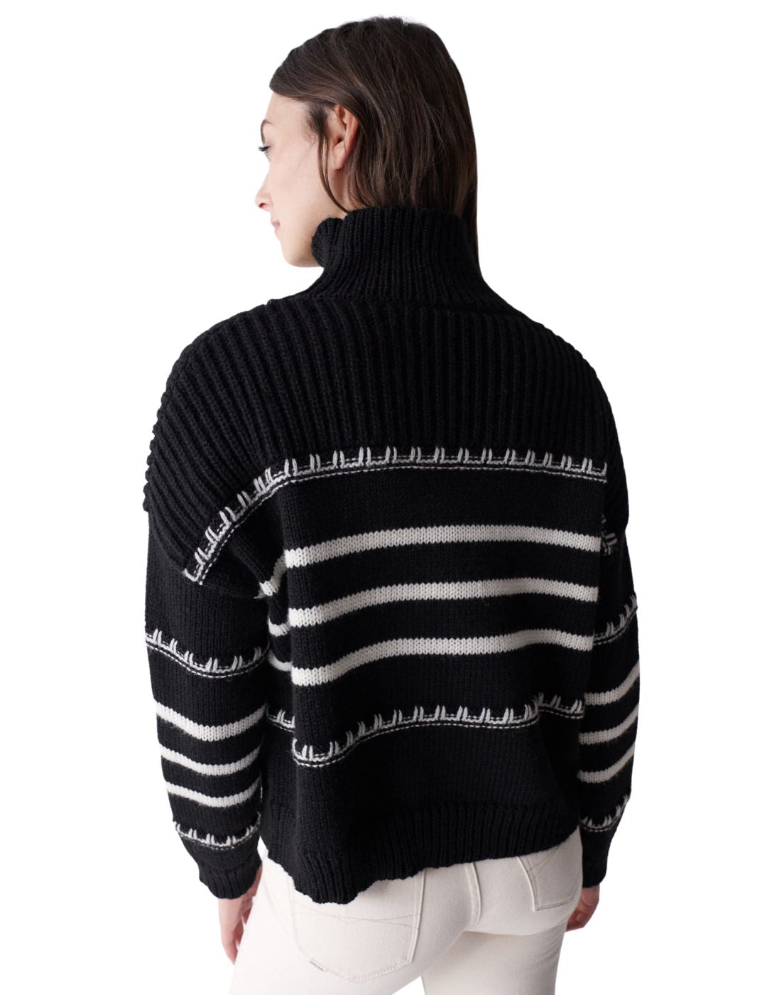Jersey de punto de cuello alto Salsa Rayas Negro - Bicos de Fío