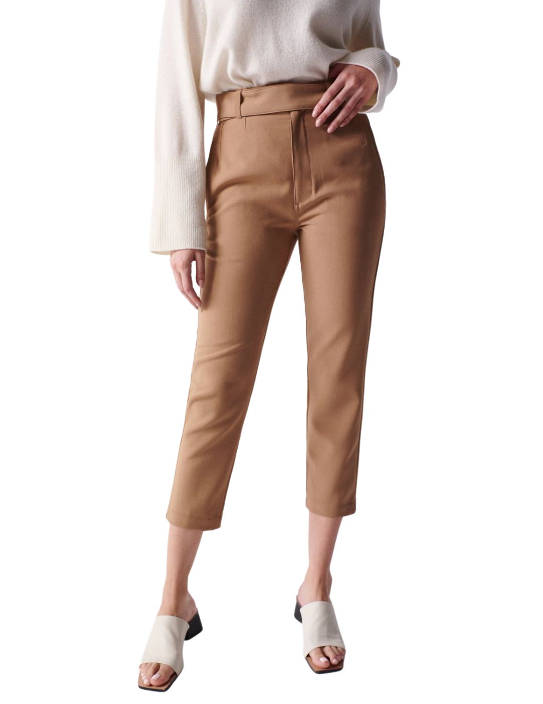 Pantalones slim de cintura alta Salsa Marrón - Bicos de Fío