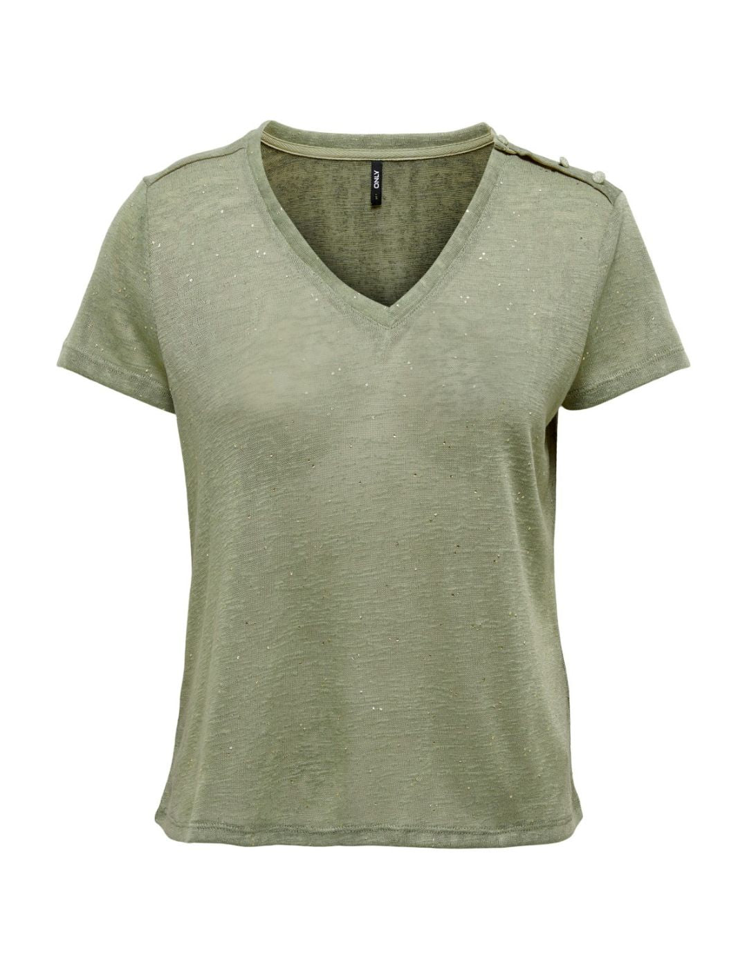 Camiseta cuello en V para mujer Only Verde - Bicos de Fío