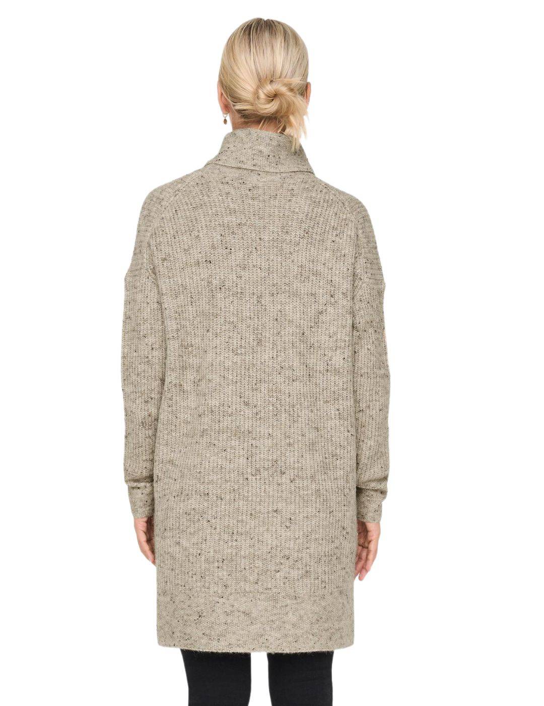 Jersey largo de cuello vuelto Only Veneda Beige - Bicos de Fío