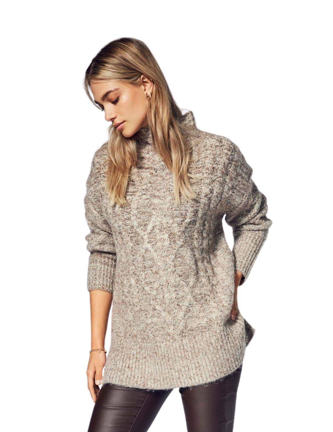 Jersey largo de cuello alto Only Sage Beige - Bicos de Fío