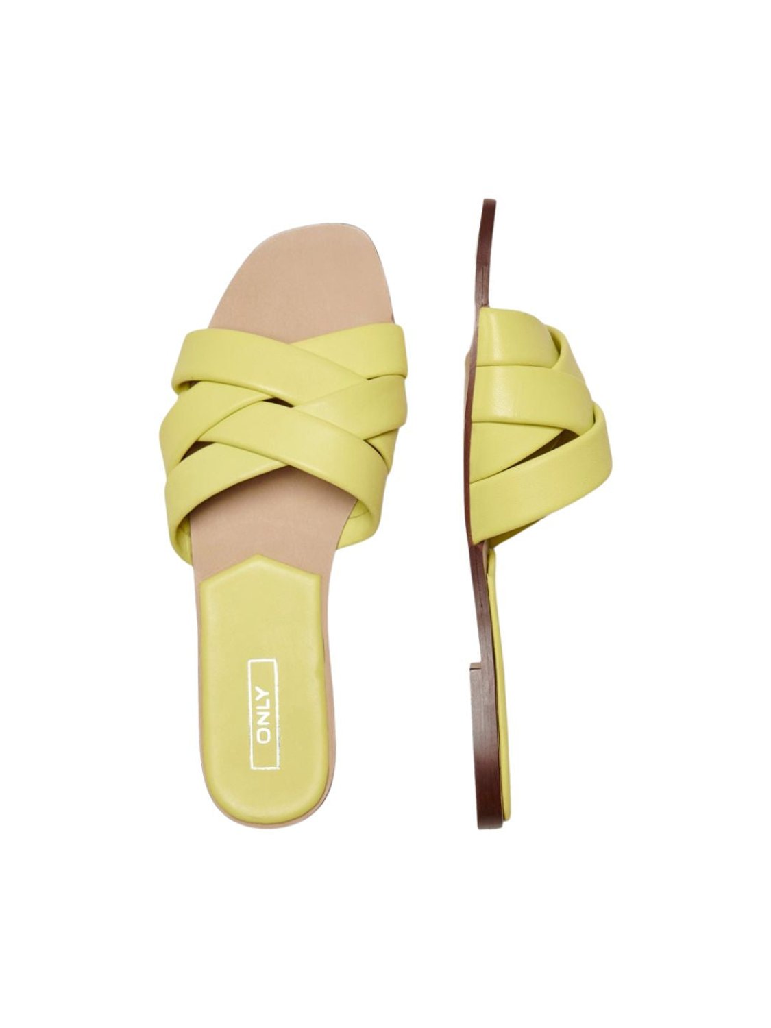 Sandalia plana de piel con tiras cruzadas Only Onlfreja Amarillo - Bicos de Fío