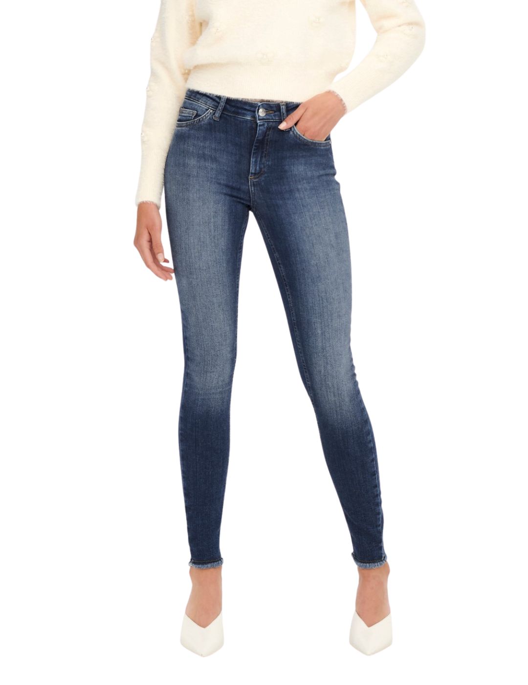 Vaqueros de corte skinny para mujer Only azul desgastado - Bicos de Fío