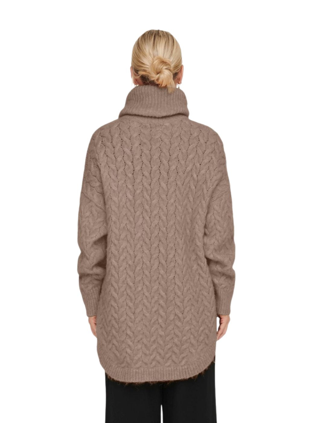 Jersey largo de cuello alto Only Trudy Moca - Bicos de Fío