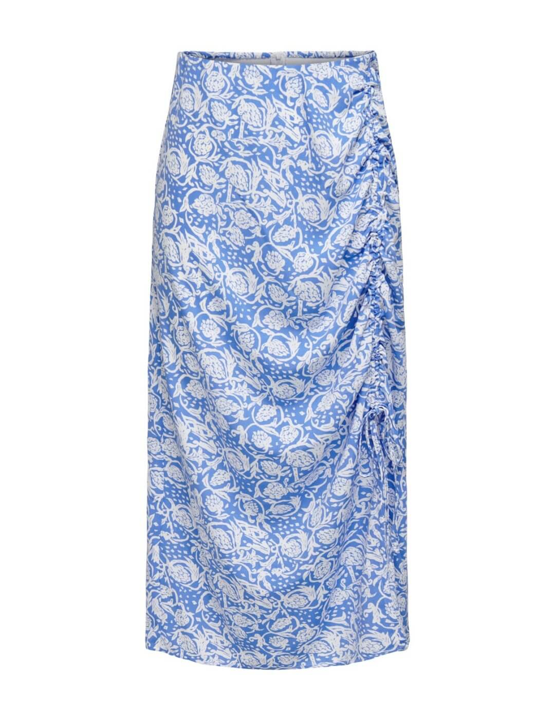 Falda midi estampada con fruncido Only Azul | Bicos de Fío