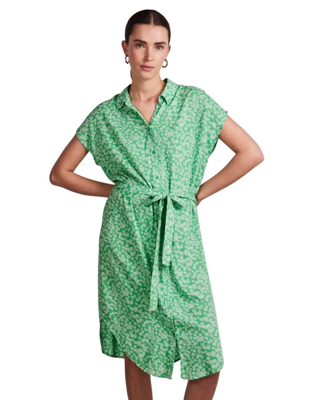 Vestido camisero verde estampado Pieces Nya | Bicos de Fío