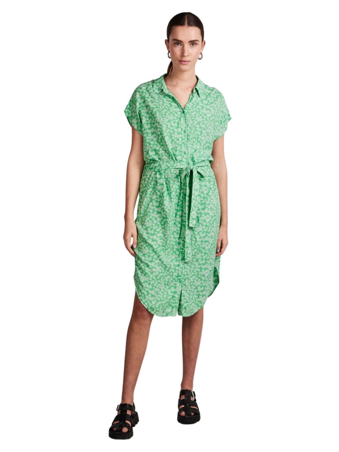 Vestido camisero verde estampado Pieces Nya | Bicos de Fío