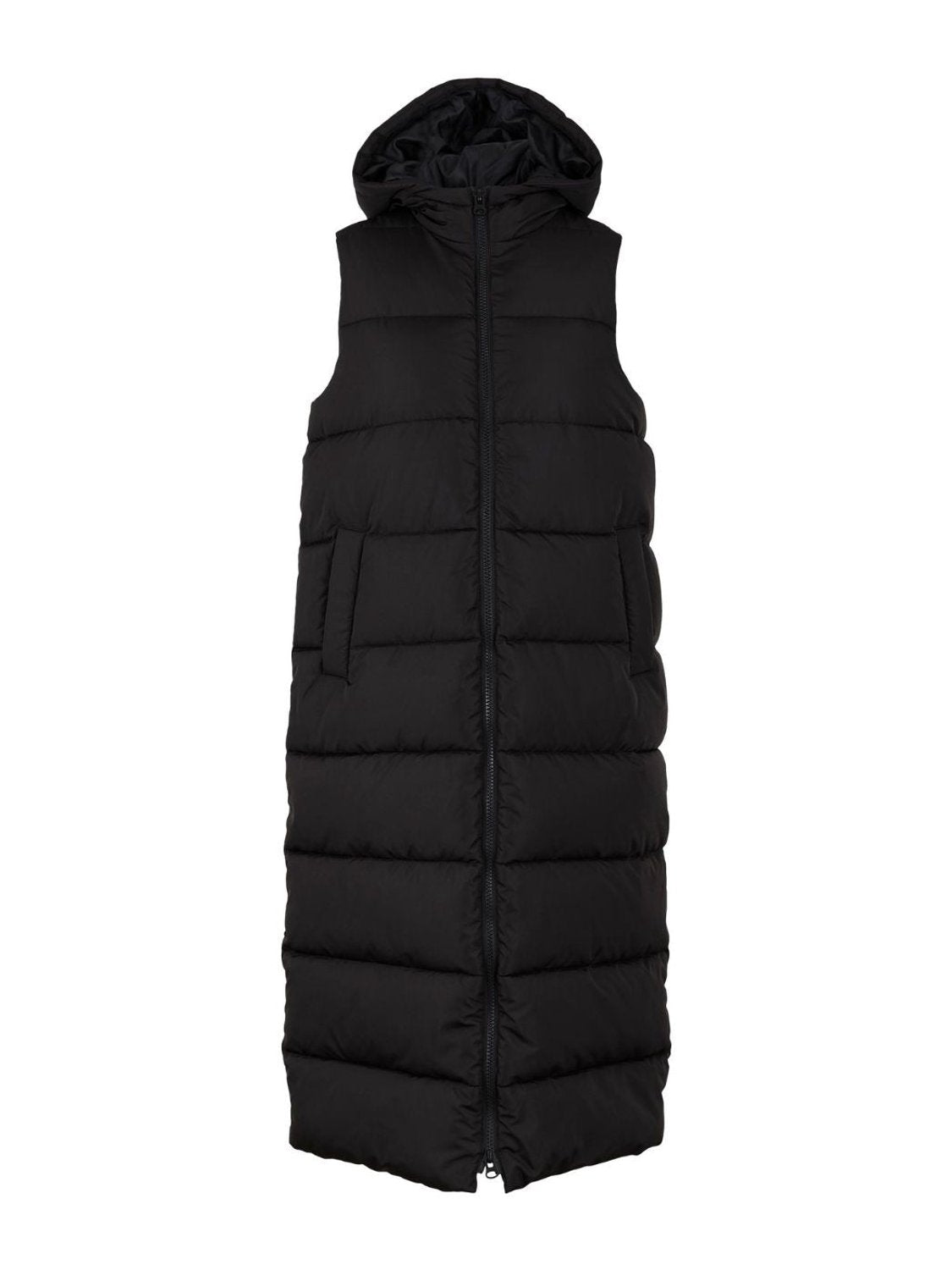 Chaleco largo con capucha Pieces Elinora Negro - Bicos de Fío