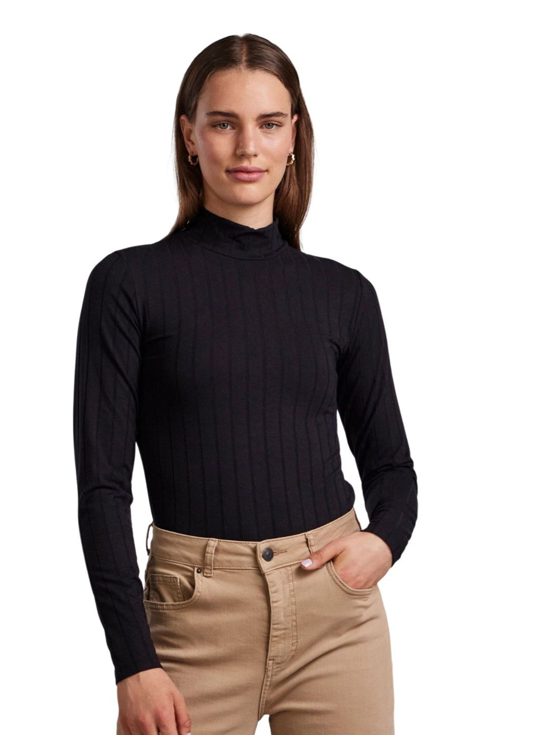 Camiseta de manga larga y cuello alto Pîeces Pcfemke Negro - Bicos de Fío