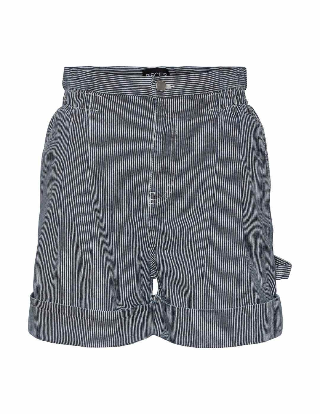 Pantalones cortos paperbag de rayas Pieces Azul Marino | Bicos de Fío