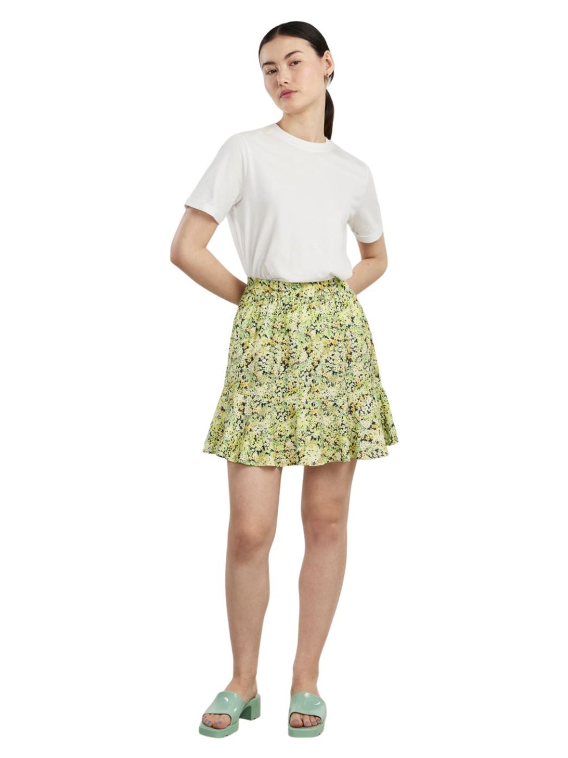 Minifalda verde estampada Pieces | Bicos de Fío