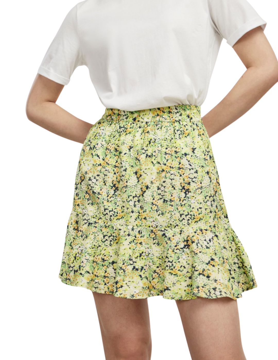 Minifalda verde estampada Pieces | Bicos de Fío
