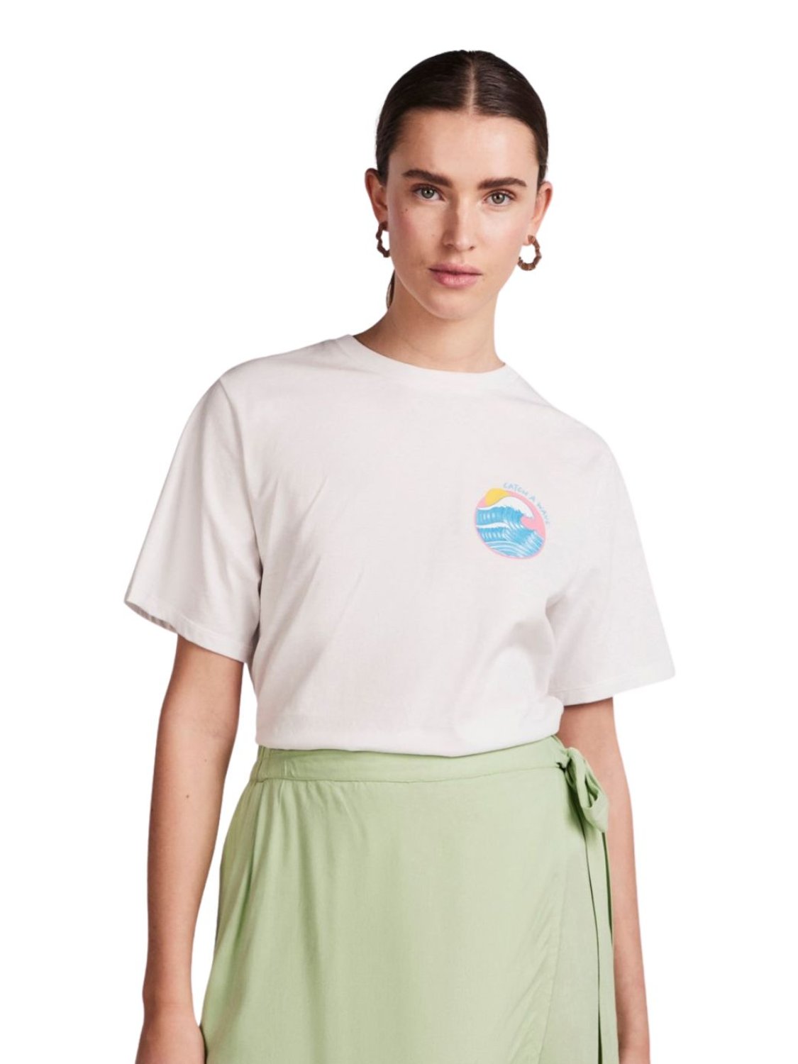 Camiseta de manga corta para mujer Pieces Wave Blanco - Bicos de Fío