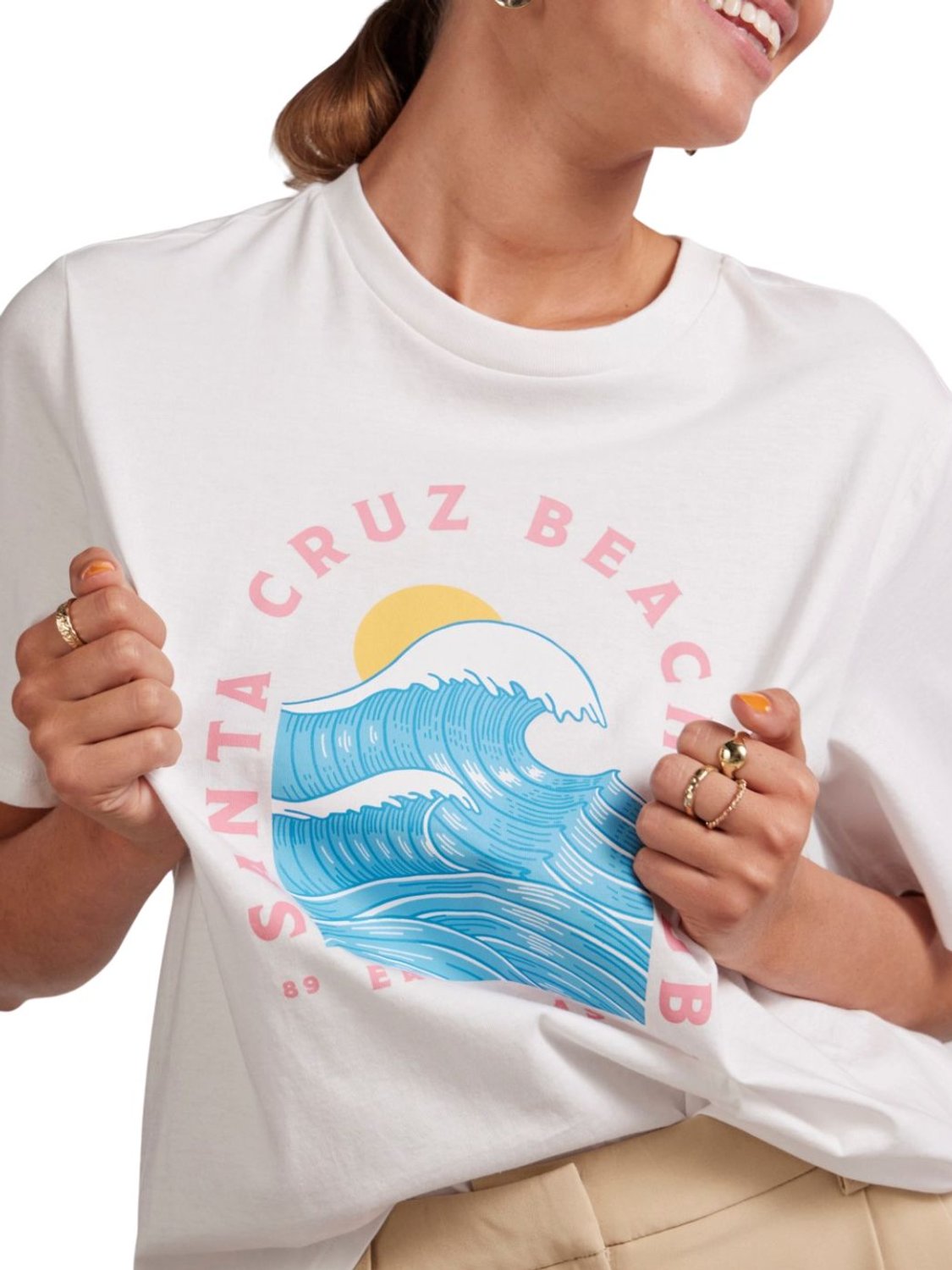 Camiseta de manga corta para mujer Pieces Santa Cruz Blanco - Bicos de Fío