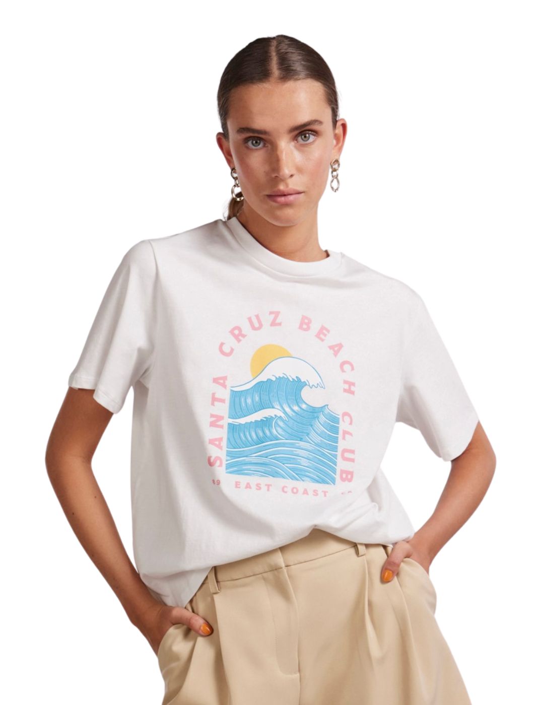 Camiseta de manga corta para mujer Pieces Santa Cruz Blanco - Bicos de Fío