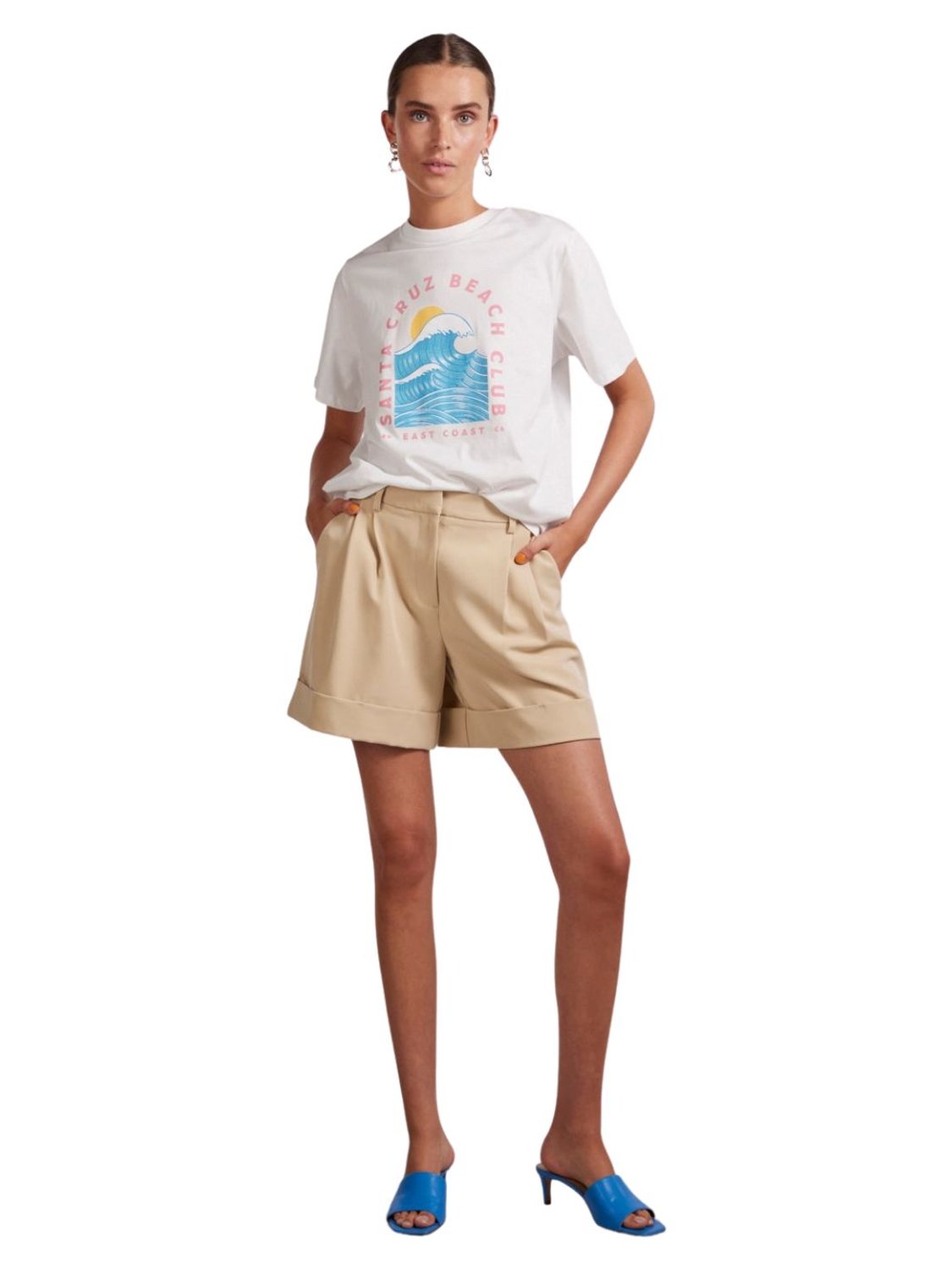 Camiseta de manga corta para mujer Pieces Santa Cruz Blanco - Bicos de Fío
