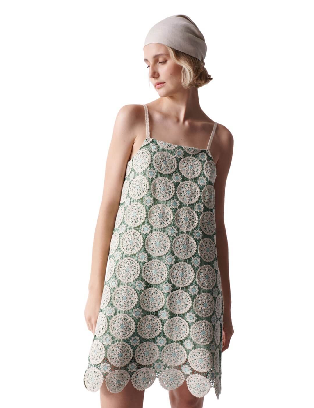 Vestido mini de crochet Salsa Verde | Bicos de Fío