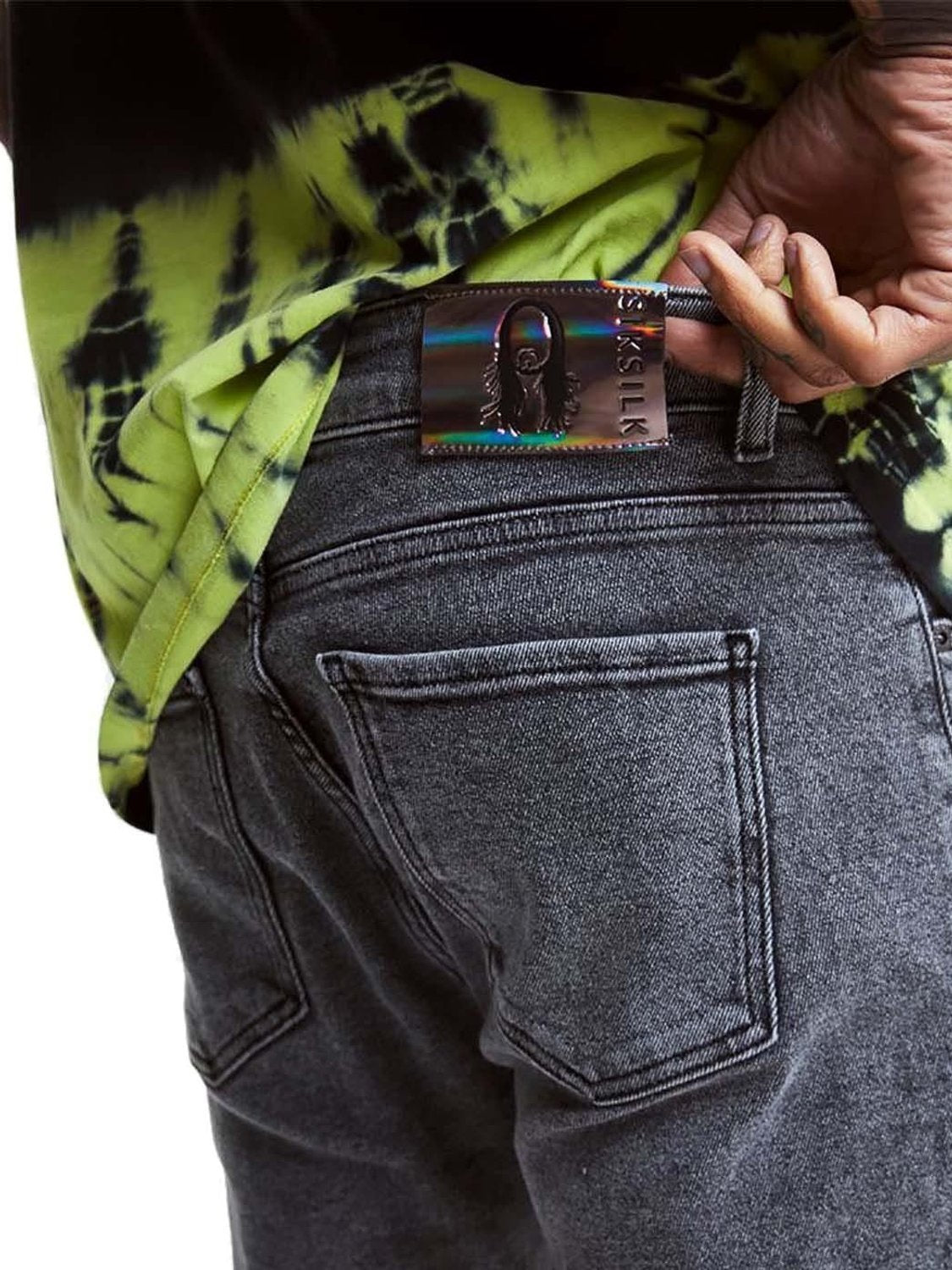 Vaqueros SikSilk x Steve Aoki Loose Fit Gris - Bicos de Fío