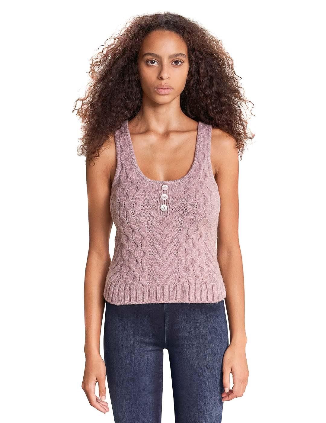 Top tricotado Salsa Jeans Botones Escote Rosa - Bicos de Fío