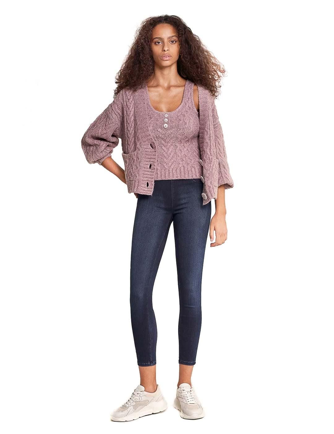Top tricotado Salsa Jeans Botones Escote Rosa - Bicos de Fío