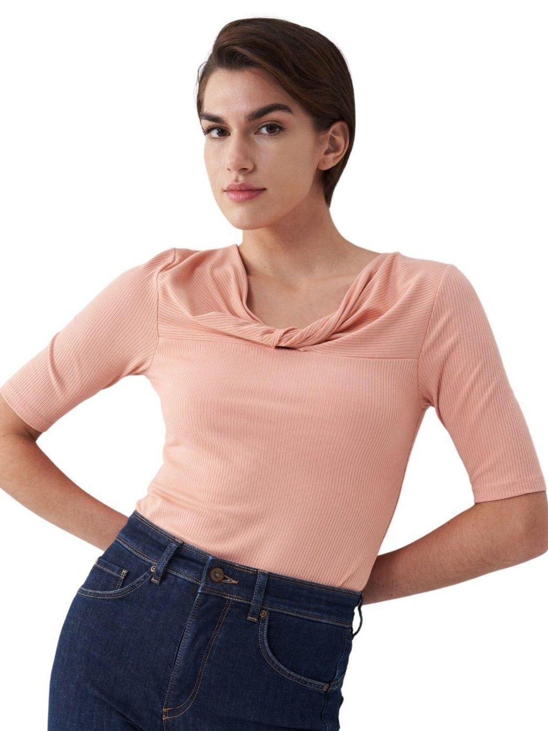 Camiseta con nudo en escote Salsa Jeans Rosa - Bicos de Fío