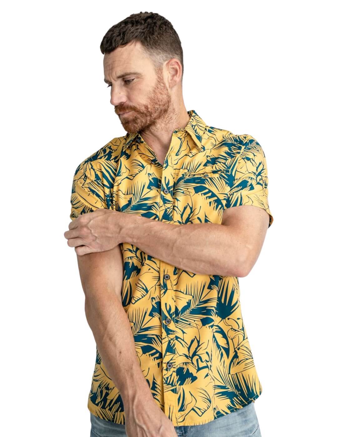 Camisa botanical de manga corta Petrol Ind. Amarillo | Bicos de Fío