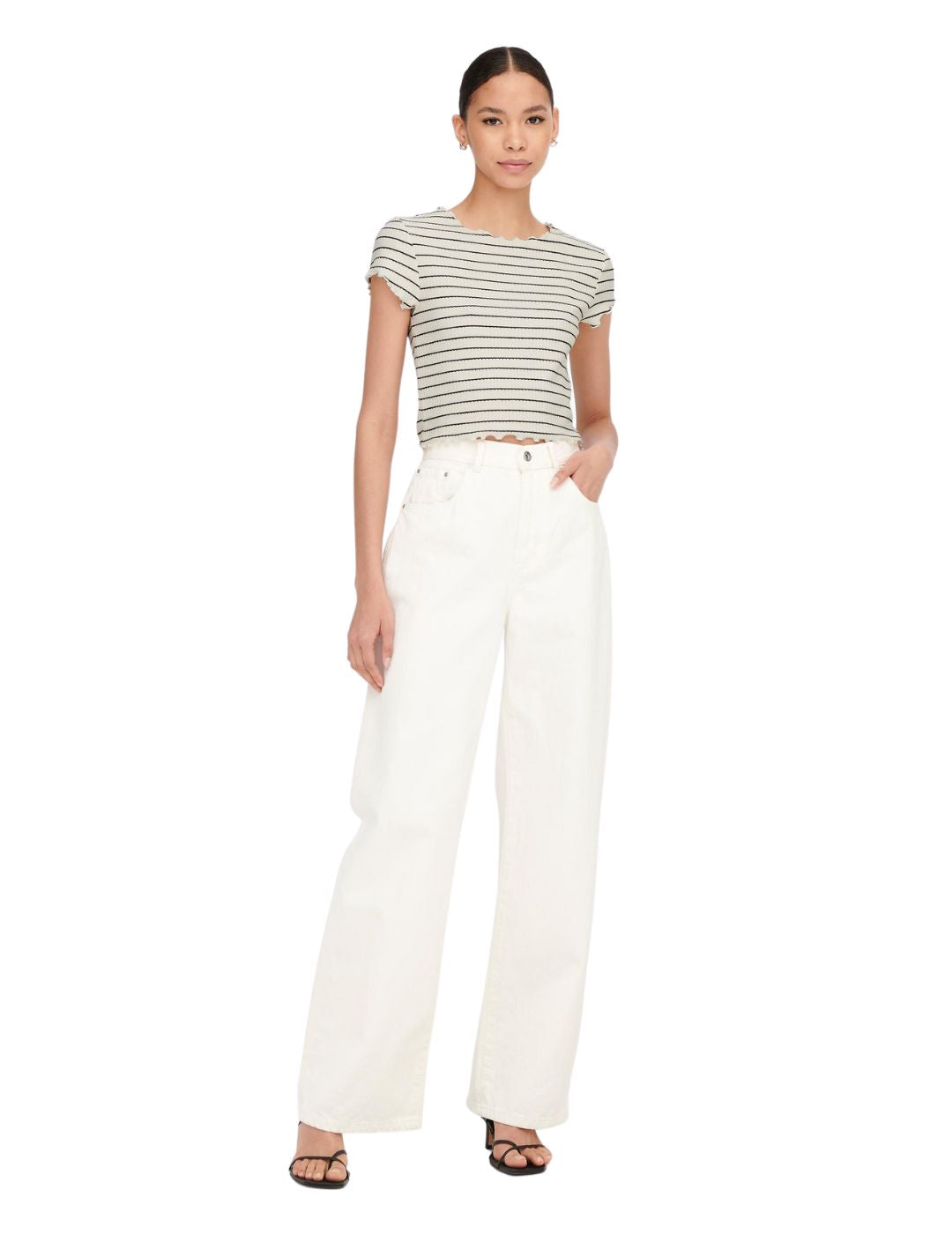 Top cropped de rayas Only Anits Beige - Bicos de Fío