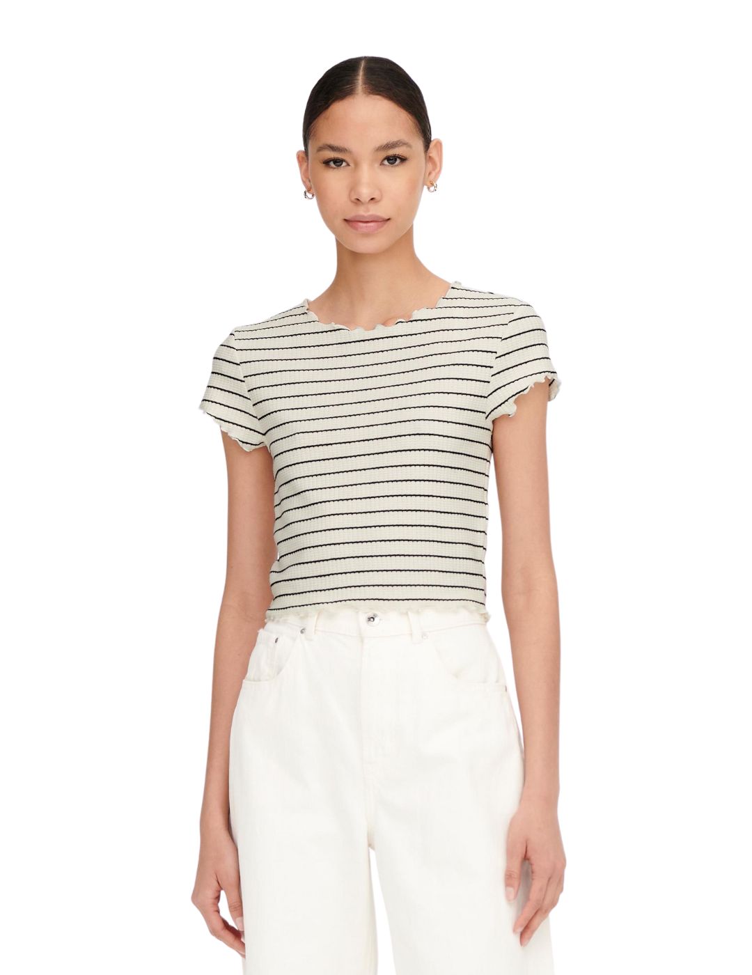 Top cropped de rayas Only Anits Beige - Bicos de Fío