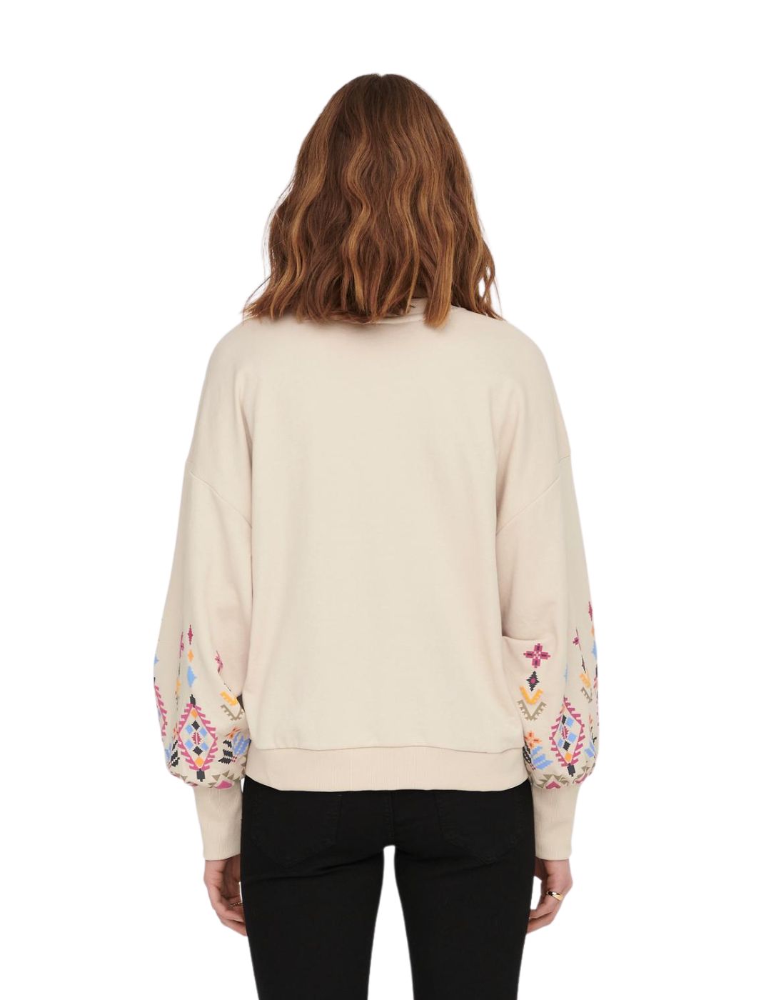 Sudadera con detalles étnicos para mujer Only Emily Beige - Bicos de Fío
