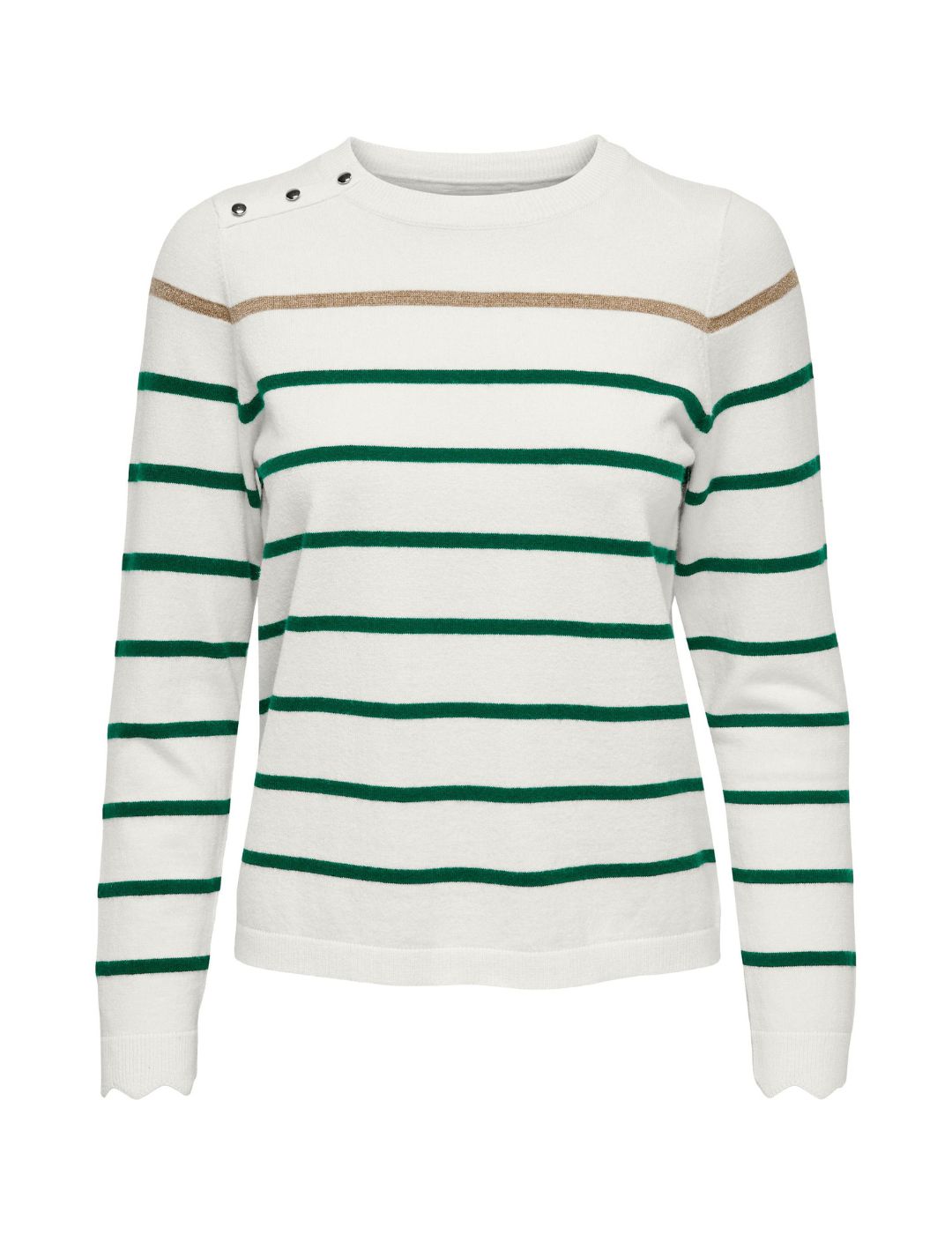 Jersey de rayas verdes con botones Only Elisa Blanco - Bicos de Fío