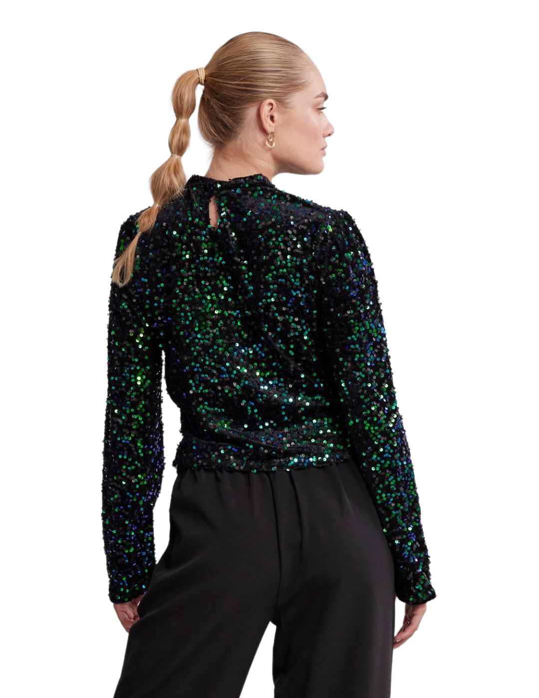 Top de fiesta con lentejuelas Pieces Kam Verde - Bicos de Fío