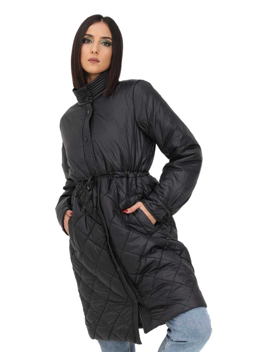 Chaqueta larga acolchada Pieces Nawal Negro - Bicos de Fío