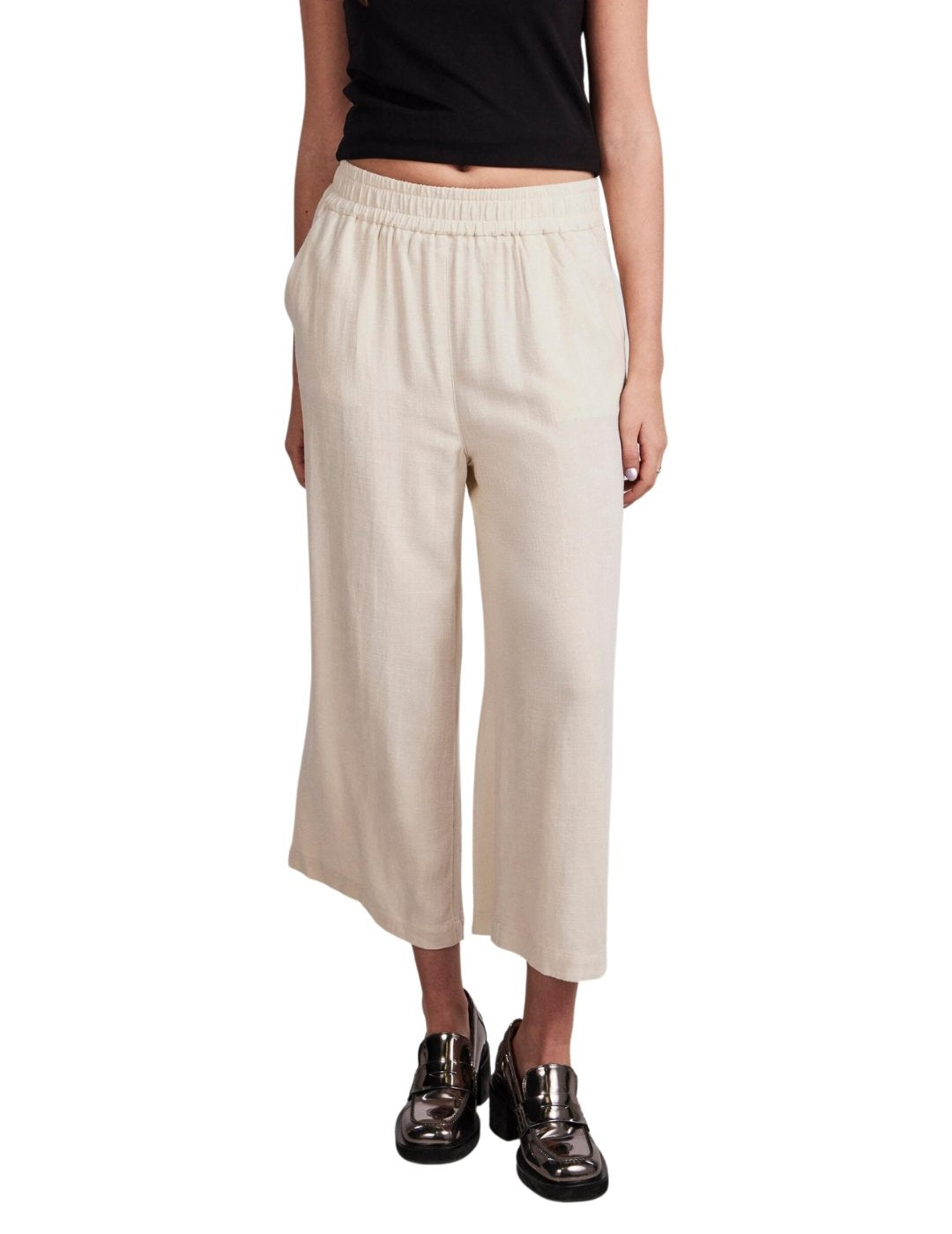 Pantalón culotte beige de lino Pieces | Bicos de Fío