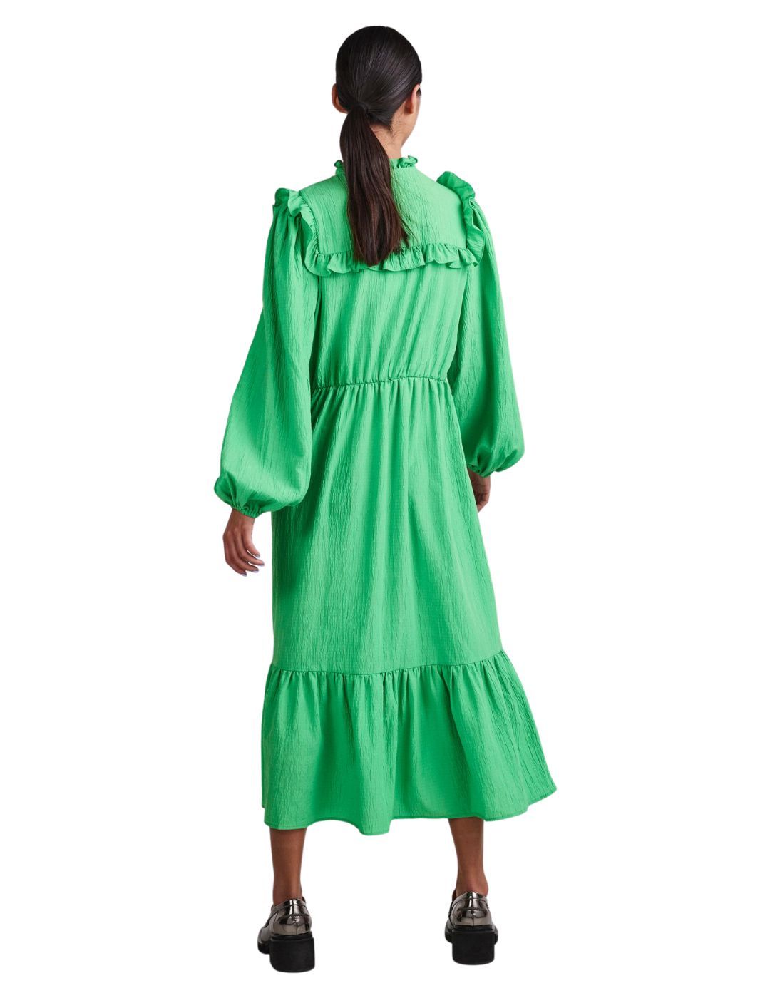 Vestido midi Pieces Brianna Verde - Bicos de Fío
