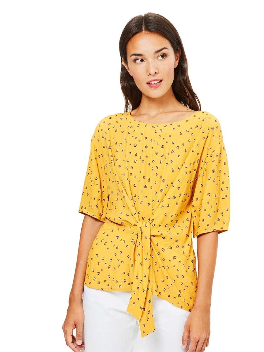 Blusa Surkana Animal Print Lazo Mostaza - Bicos de Fío