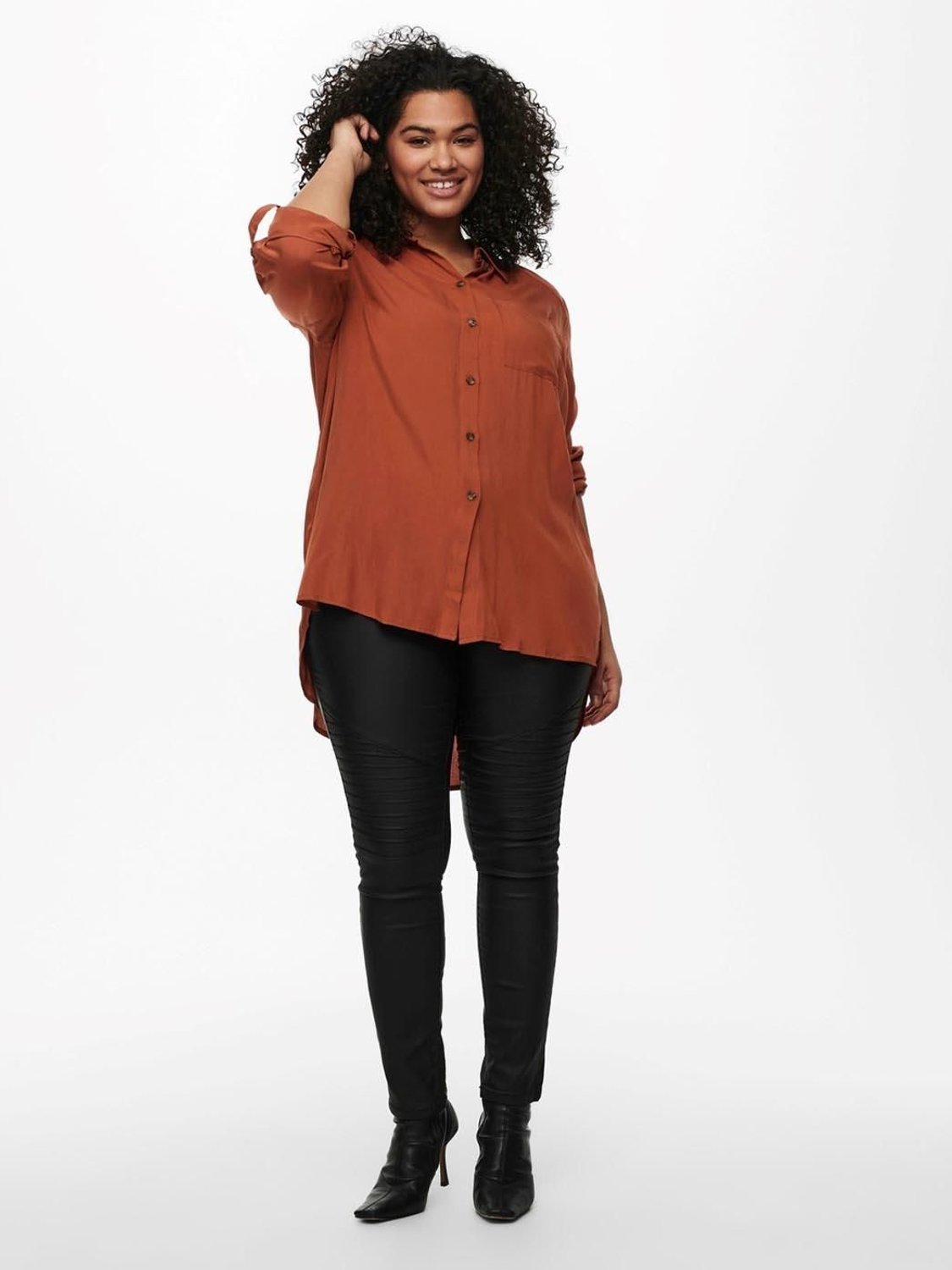 Camisa larga ONLY CARMAKOMA Cardenizia Naranja - Bicos de Fío