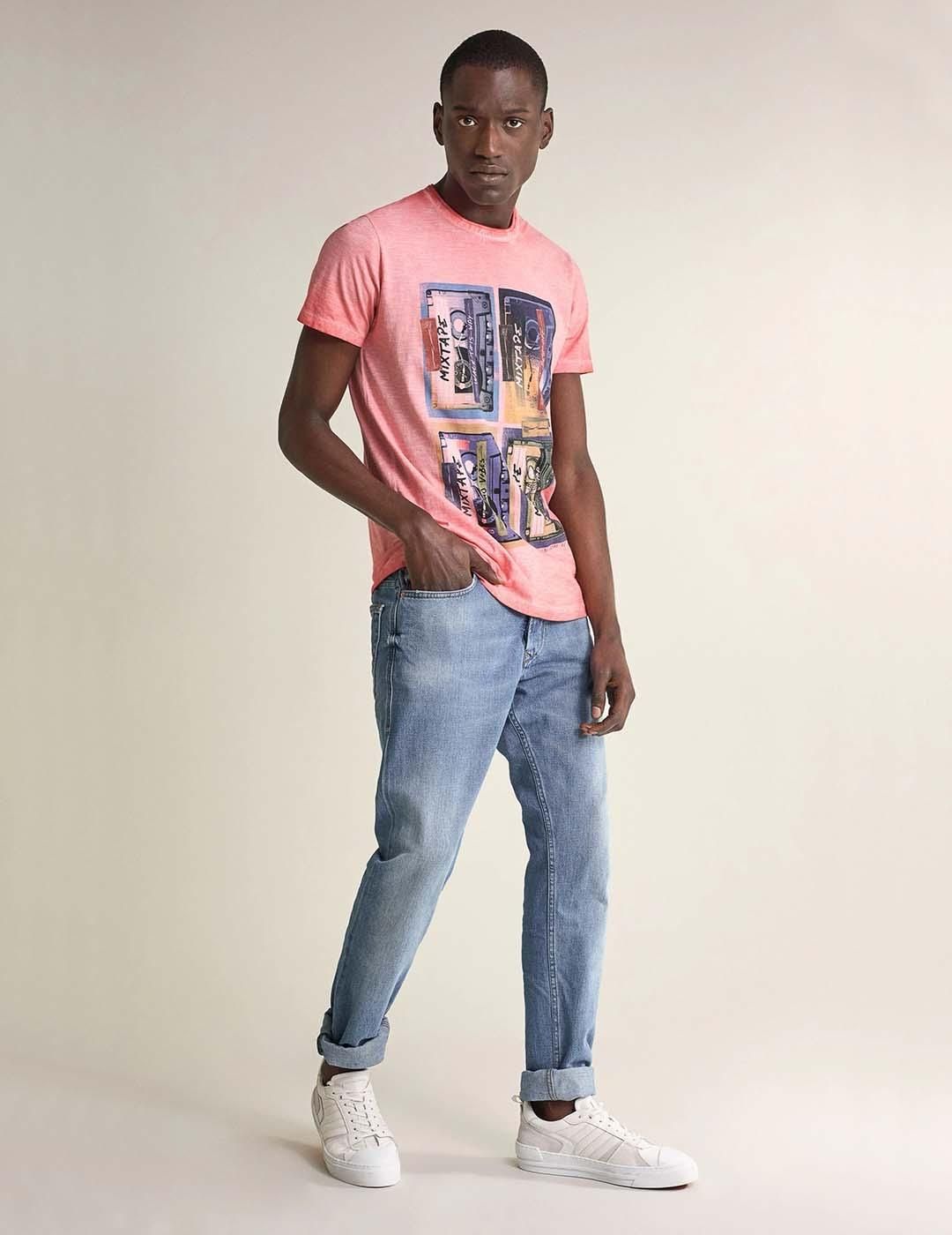 Camiseta Salsa Jeans Print Rosa - Bicos de Fío