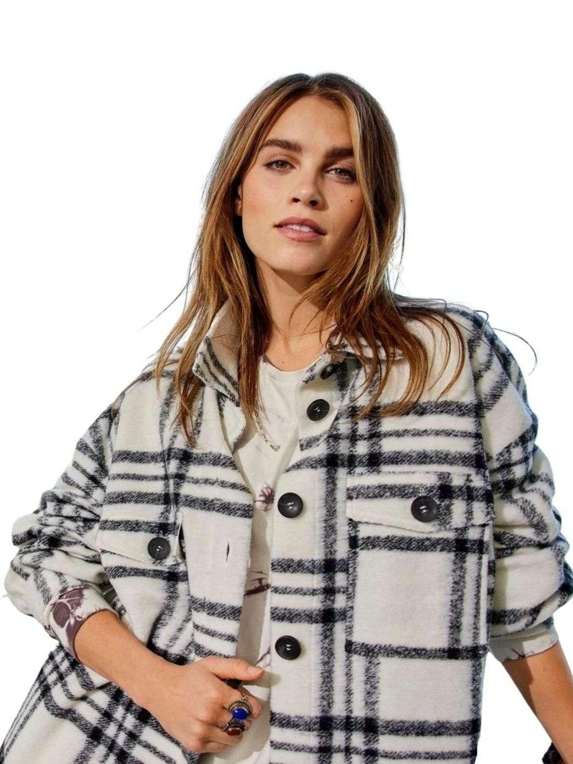 Chaqueta extralarga Only Onlandrea Tofu Check - Bicos de Fío