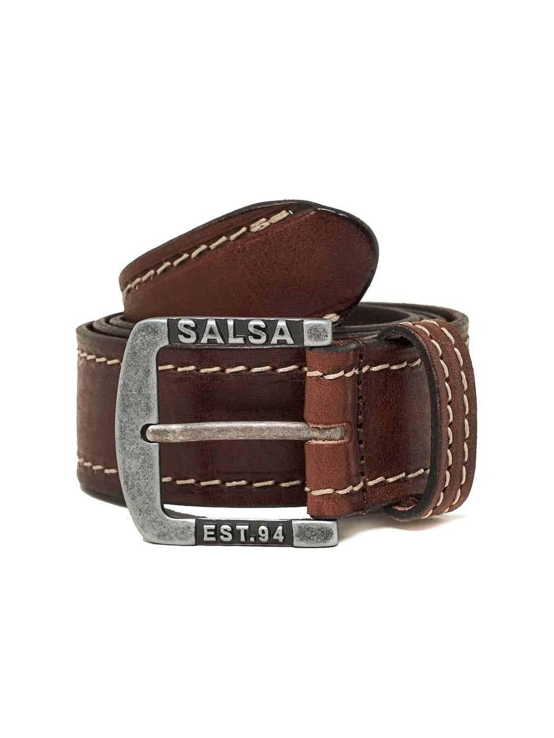 Cinturón de piel con puntadas Salsa Jeans Marrón Oscuro - Bicos de Fío