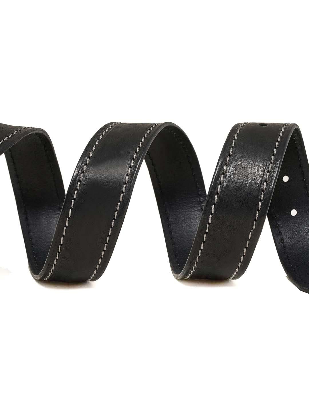 Cinturón de piel con puntadas Salsa Jeans Negro - Bicos de Fío