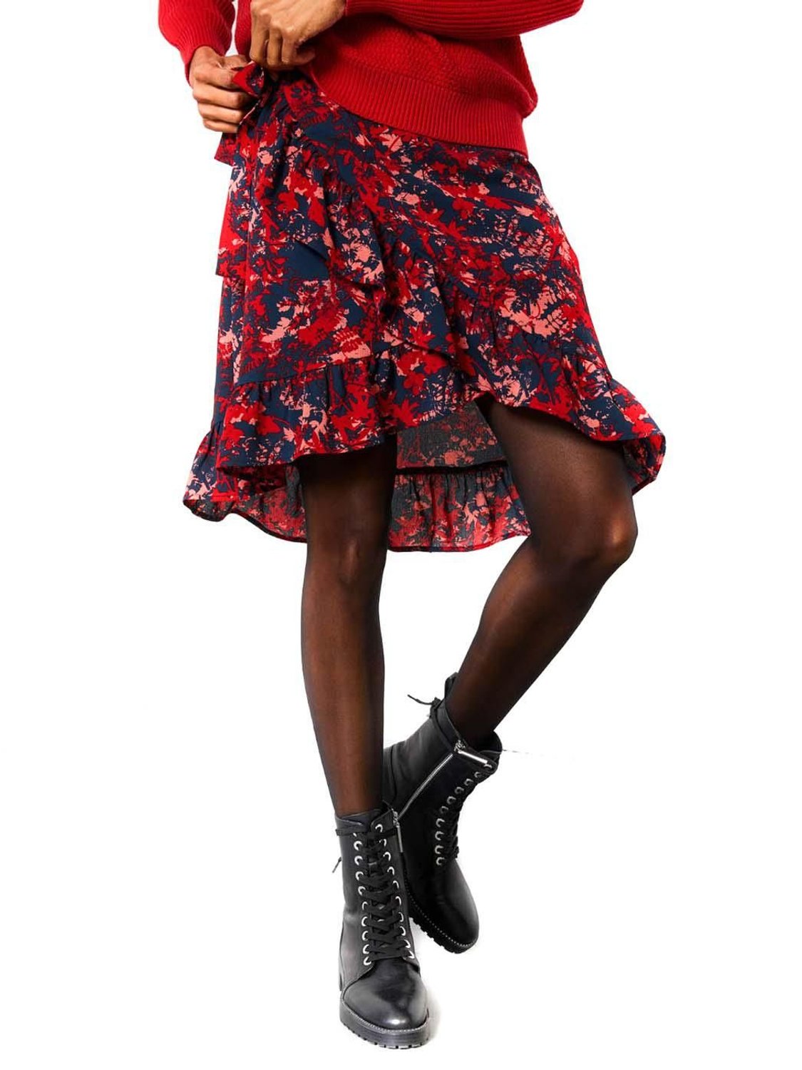 Falda PETROL Floral Patterned Roja - Bicos de Fío