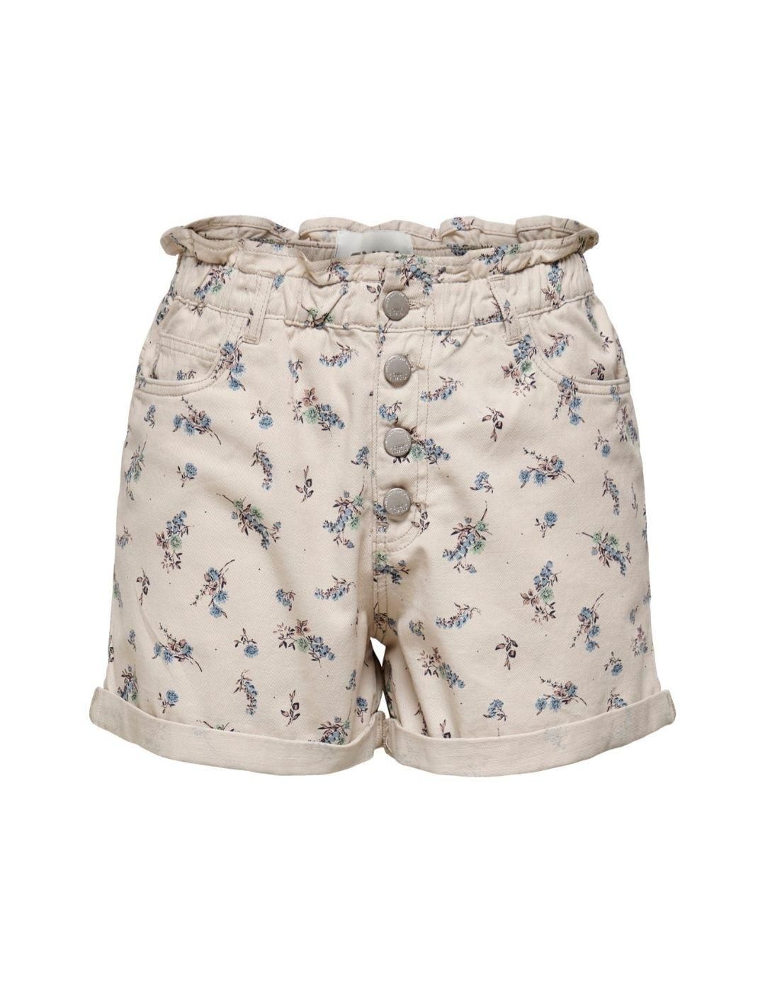 Short plisado estampado Only Onlmasha Beige - Bicos de Fío