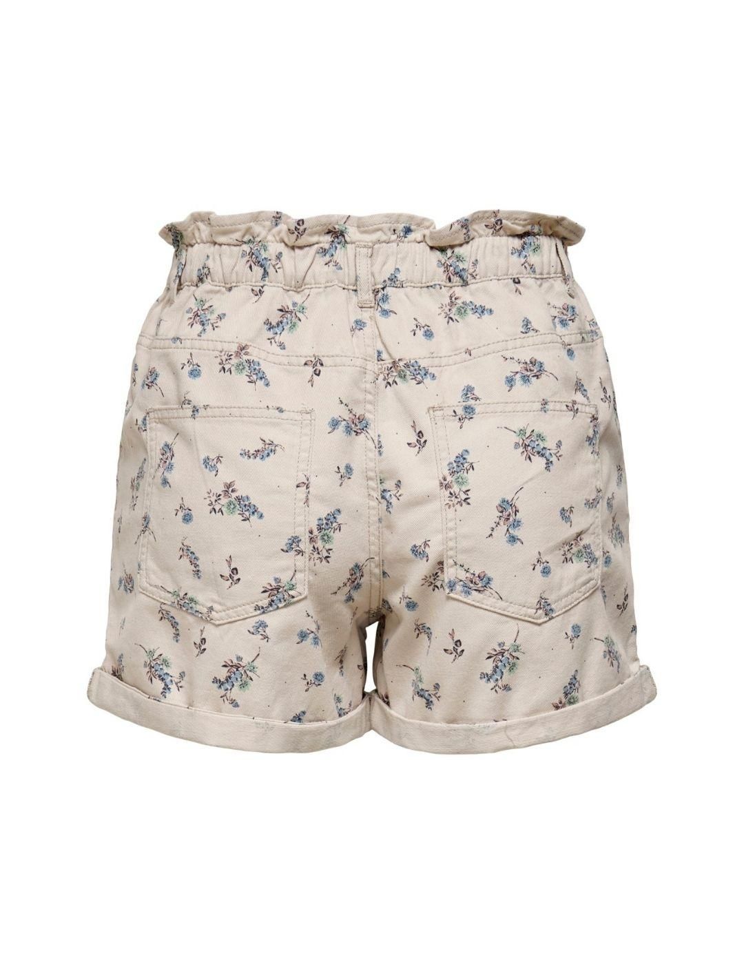 Short plisado estampado Only Onlmasha Beige - Bicos de Fío