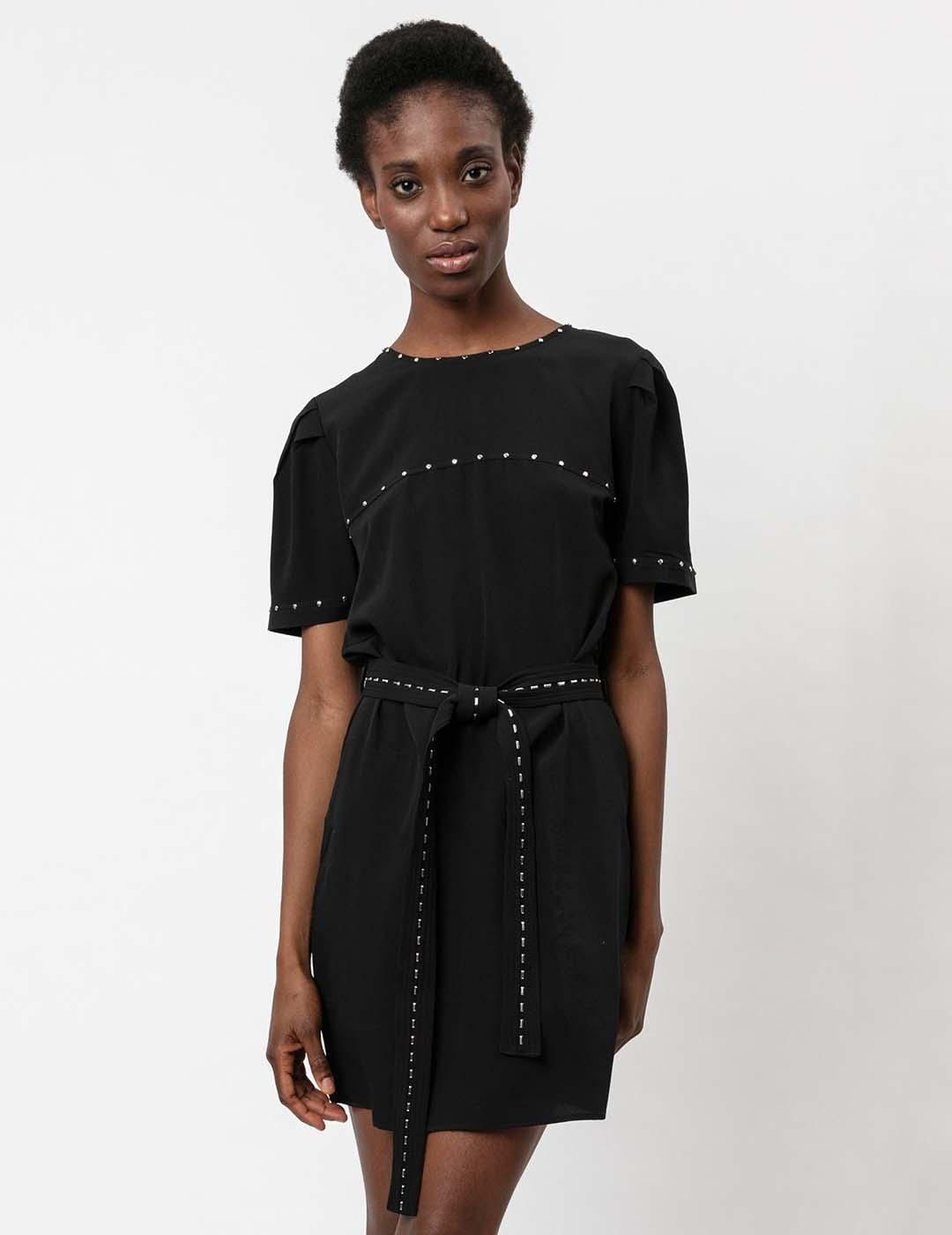 Vestido corto con cinturón Religion Negro - Bicos de Fío