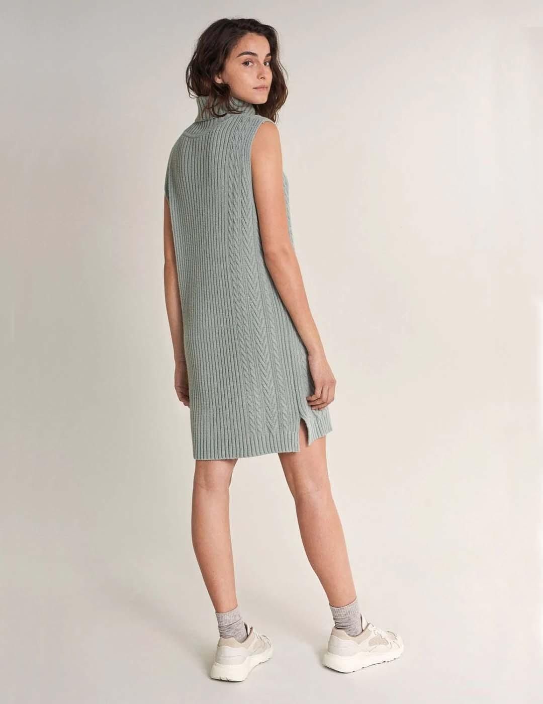 Vestido tricotado con cuello Salsa Jeans Verde - Bicos de Fío